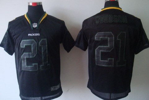 Nike Green Bay Packers #21 Charles Woodson Lights Out Black Elite Jersey 