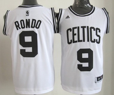 Boston Celtics #9 Rajon Rondo White With Black Authentic Jersey 