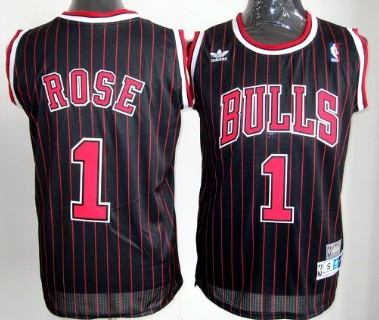 Chicago Bulls #1 Derrick Rose Black Pinstripe Throwback Swingman Jersey 