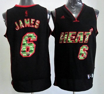 Miami Heat #6 LeBron James Black Camo Fashion Jersey 