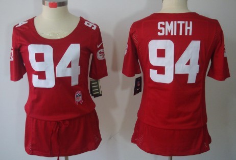 Nike San Francisco 49ers #94 Justin Smith Breast Cancer Awareness Red Womens Jersey 