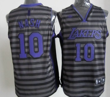 Los Angeles Lakers #10 Steve Nash Gray With Black Pinstripe Jersey 