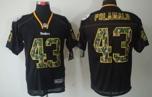 Nike Pittsburgh Steelers #43 Troy Polamalu Black With Camo Elite Jersey 