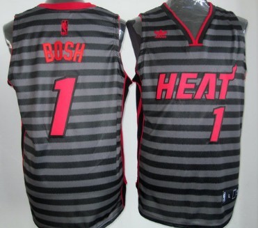 Miami Heats #1 Chris Bosh Gray With Black Pinstripe Jersey 