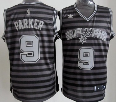 San Antonio Spurs #9 Tony Parker Gray With Black Pinstripe Jersey 