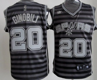 San Antonio Spurs #20 Manu Ginobili Gray With Black Pinstripe Jersey 