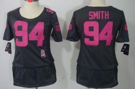 Nike San Francisco 49ers #94 Justin Smith Breast Cancer Awareness Gray Womens Jersey 