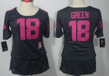 Nike Cincinnati Bengals #18 A.J. Green Breast Cancer Awareness Gray Womens Jersey