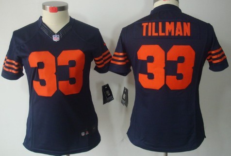 Nike Chicago Bears #33 Charles Tillman Blue With Orange Limited Womens Jersey 