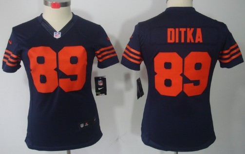 Nike Chicago Bears #89 Mike Ditka Blue With Orange Limited Womens Jersey 