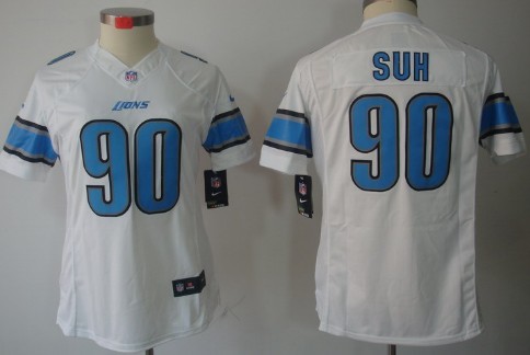 Nike Detroit Lions #90 Ndamukong Suh White Limited Womens Jersey 