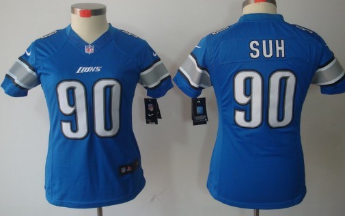 Nike Detroit Lions #90 Ndamukong Suh Light Blue Limited Womens Jersey 