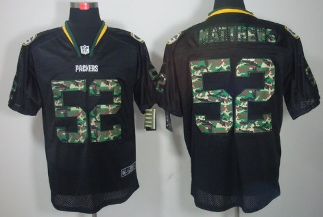 Nike Green Bay Packers #52 Clay Matthews Black With Camo Elite Jersey 