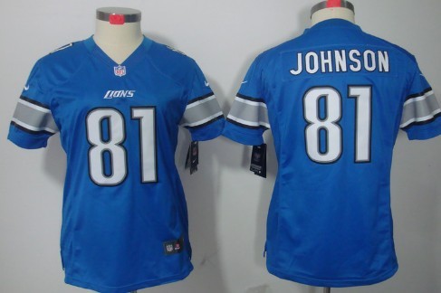 Nike Detroit Lions #81 Calvin Johnson Light Blue Limited Womens Jersey 