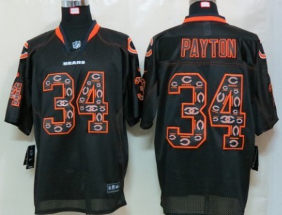 Nike Chicago Bears #34 Walter Payton Lights Out Black Ornamented Elite Jersey 