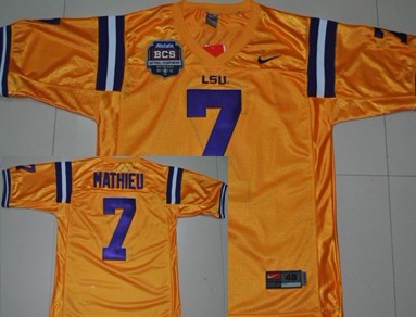 LSU Tigers #7 Tyrann Mathieu 2012 BCS Bowl Yellow Jersey 