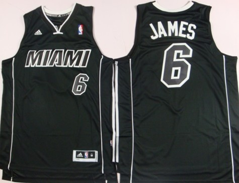 Miami Heat #6 LeBron James Revolution 30 Swingman All Black With White Jersey 