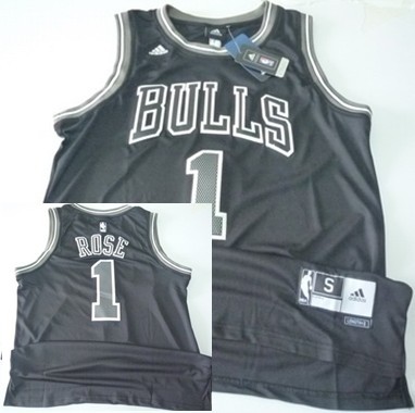 Chicago Bulls #1 Derrick Rose Revolution 30 Swingman All Black With White Jersey 