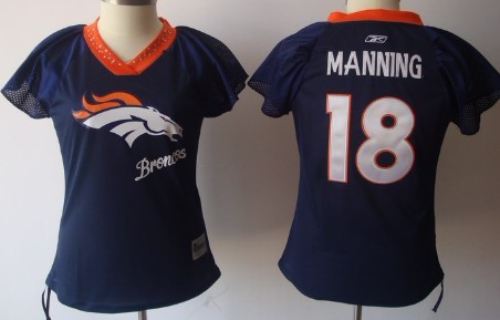 Denver Broncos #18 Peyton Manning 2011 Blue Womens Field Flirt Fashion Jersey