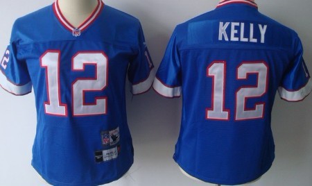 Buffalo Bills #12 Jim Kelly Blue Throwback Womens Jersey