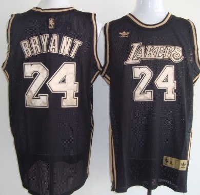 Los Angeles Lakers #24 Kobe Bryant Black With Gold Swingman Jersey 