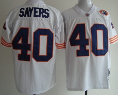 Chicago Bears #40 Gale Sayers White Throwback With Bear Patch  Jersey 