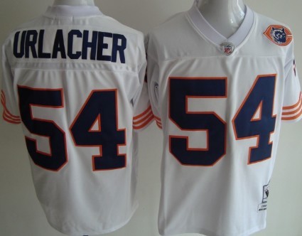 Chicago Bears #54 Brian Urlacher White Throwback With Bear Patch Jersey 