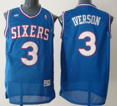 Philadelphia Sixers #3 Allen Iverson Blue With SIXERS Swingman Throwback Jersey