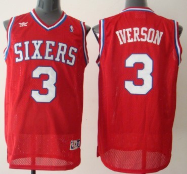 Philadelphia Sixers #3 Allen Iverson Red Swingman Throwback Jersey