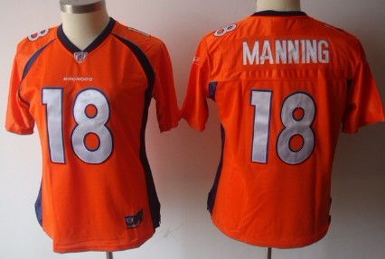 Denver Broncos #18 Peyton Manning Orange Womens Jersey