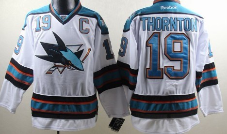 San Jose Sharks #19 Joe Thornton White Jersey 