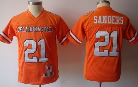 Oklahoma State Cowboys #21 Barry Sanders Orange Throwback Kids Jersey 