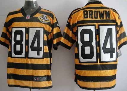 Nike Pittsburgh Steelers #84 Antonio Brown Yellow With Black Throwback 80TH Jersey