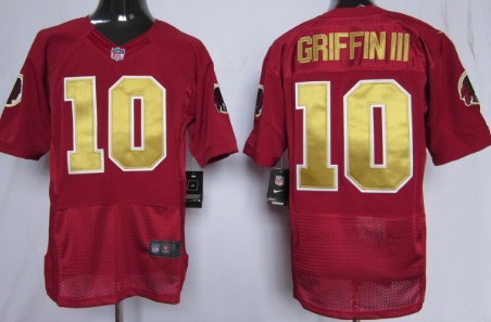 Nike Washington Redskins #10 Robert Griffin III Red With Gold Elite Jersey 