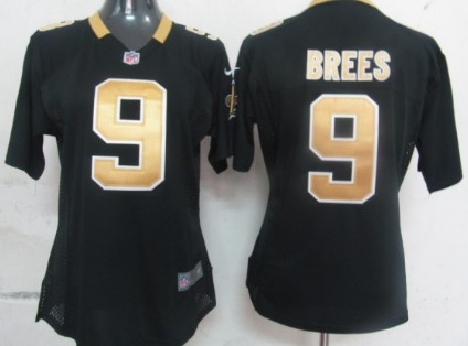 Nike New Orleans Saints #9 Drew Brees Black Game Womens Jersey