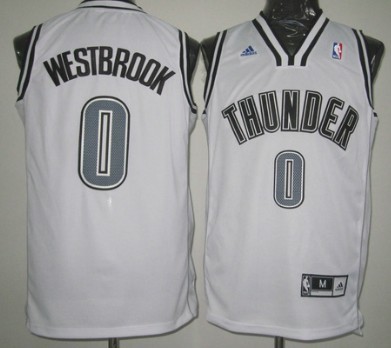 Oklahoma City Thunder #0 Russell Westbrook Revolution 30 Swingman White With Black Jersey 