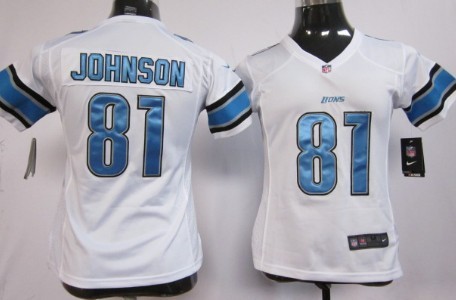 Nike Detroit Lions #81 Calvin Johnson White Game Womens Jersey