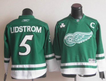 Detroit Red Wings #5 Nicklas Lidstrom St. Patrick's Day Green Kids Jersey