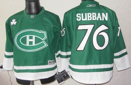 Montreal Canadiens #76 P.K. Subban St. Patrick's Day Green Kids Jersey 