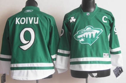 Minnesota Wild #9 Mikko Koivu St. Patrick's Day Green Kids Jersey