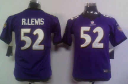 Nike Baltimore Ravens #52 Ray Lewis Purple Game Kids Jersey 