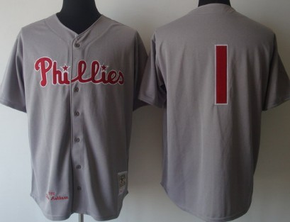 Philadelphia Phillies #1 Richie Ashburn 1950 Gray Wool Throwback Jersey 