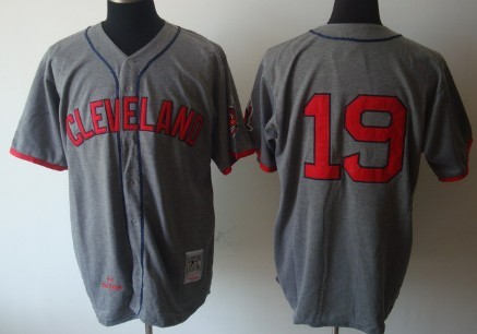 Cleveland Indians #19 Bob Feller 1948 Gray Wool Throwback Jersey 