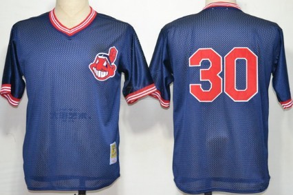 Cleveland Indians #30 Joe Carter Mesh BP Navy Blue Throwback Jersey