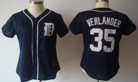 Detroit Tigers #35 Justin Verlander Navy Blue Womens Jersey