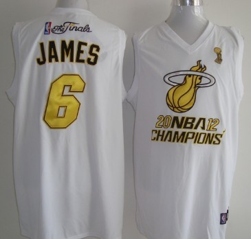 Miami Heat #6 LeBron James 2012 NBA Finals Champions White With Gold Jersey 