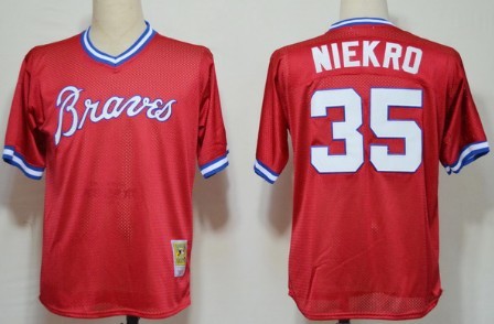 Atlanta Braves #35 Phil Niekro Mesh BP Red Throwback Jersey