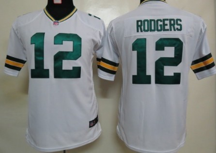 Nike Green Bay Packers #12 Aaron Rodgers White Game Kids Jersey 