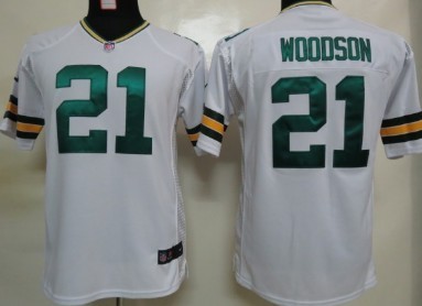 Nike Green Bay Packers #21 Charles Woodson White Game Kids Jersey 