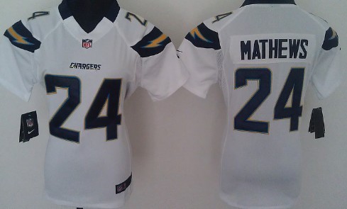 Nike San Diego Chargers #24 Ryan Mathews White Game Womens Jersey